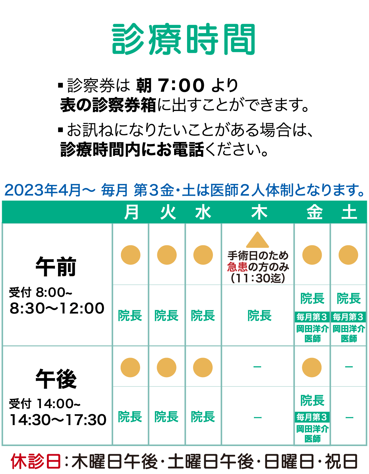 診療時間・科目